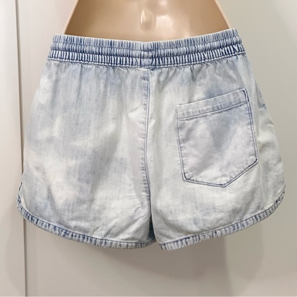 Aerie Chambray Shorts Dolphin Hem Elastic Waist Drawstring Cotton Blue XS - Picture 6 of 11